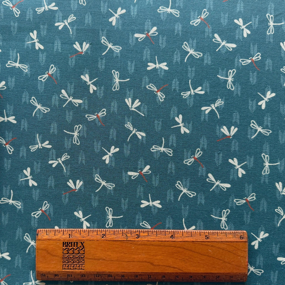 Kasuri Dragonflies & Arrows Muted Persian Turquoise Quilting Cotton (Made in Japan)