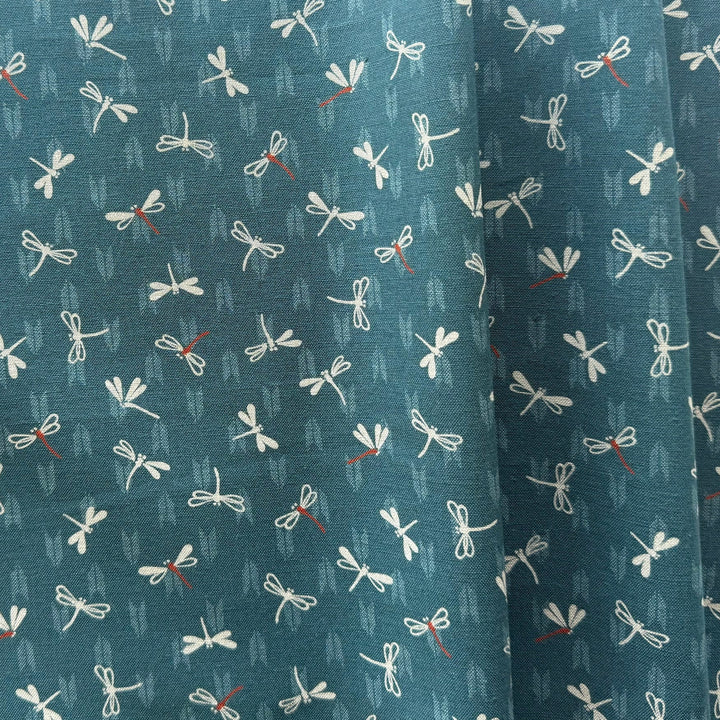 Kasuri Dragonflies & Arrows Muted Persian Turquoise Quilting Cotton (Made in Japan)
