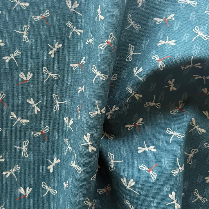 Kasuri Dragonflies & Arrows Muted Persian Turquoise Quilting Cotton (Made in Japan)
