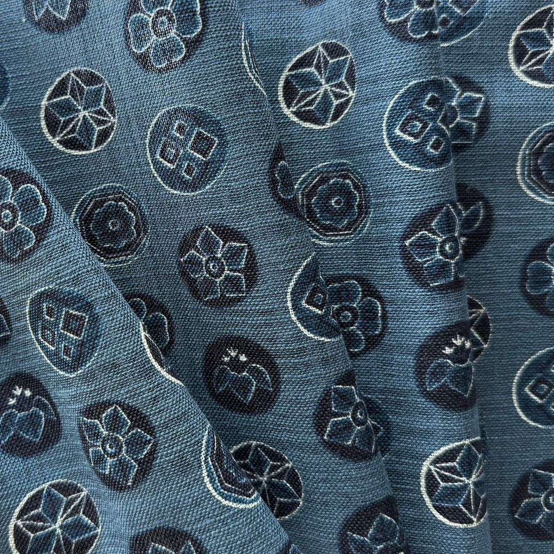Slate Blue Crest Buttons Homespun Quilting Cotton (Made in Japan)