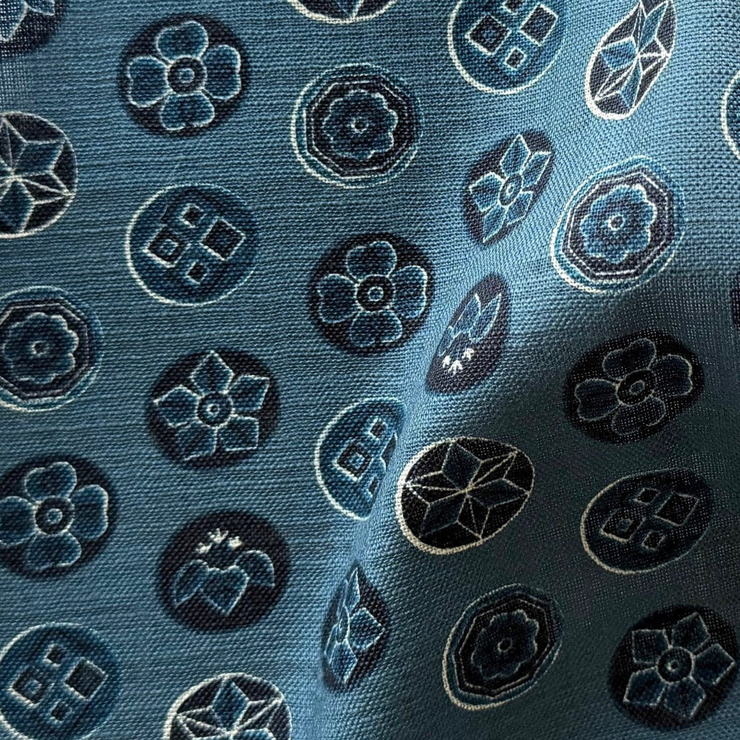 Slate Blue Crest Buttons Homespun Quilting Cotton (Made in Japan)