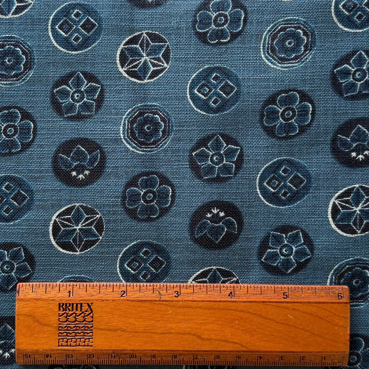 Slate Blue Crest Buttons Homespun Quilting Cotton (Made in Japan)
