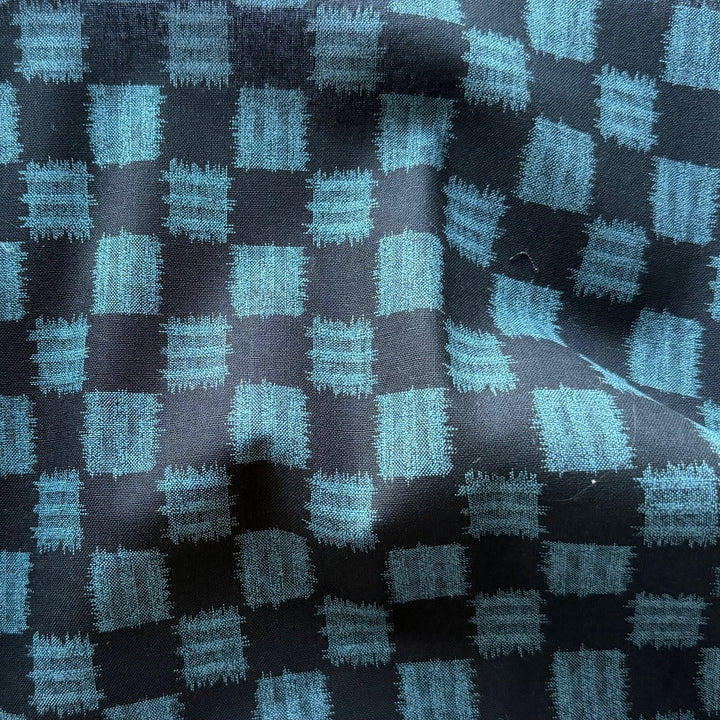 Kasuri Black & Slate Blue Ikat Checks Quilting Cotton (Made in Japan)