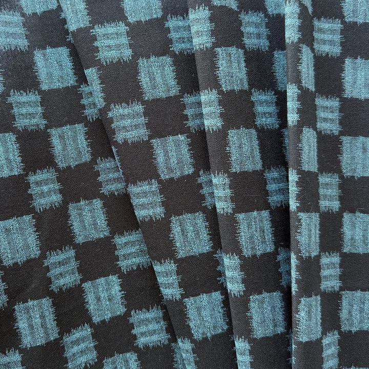 Kasuri Black & Slate Blue Ikat Checks Quilting Cotton (Made in Japan)