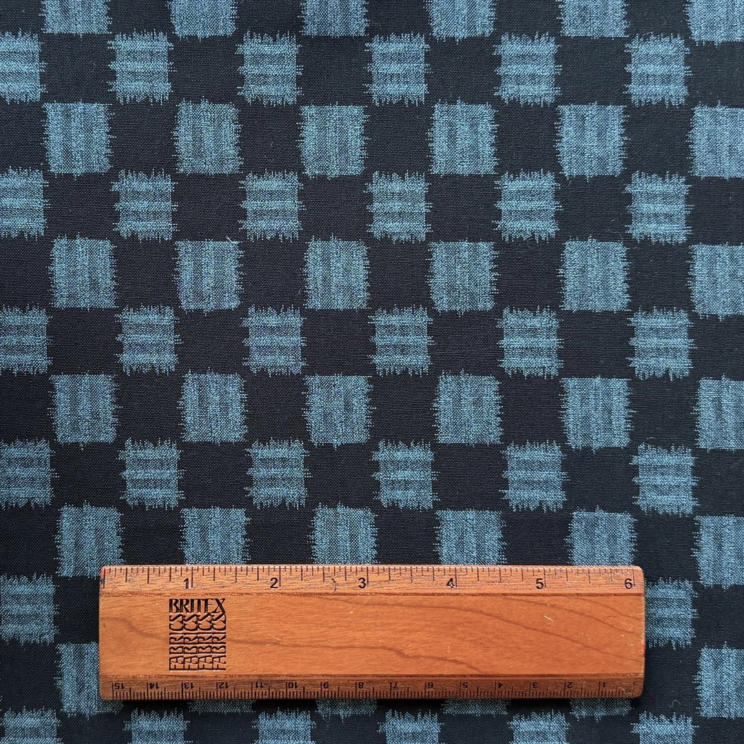 Kasuri Black & Slate Blue Ikat Checks Quilting Cotton (Made in Japan)