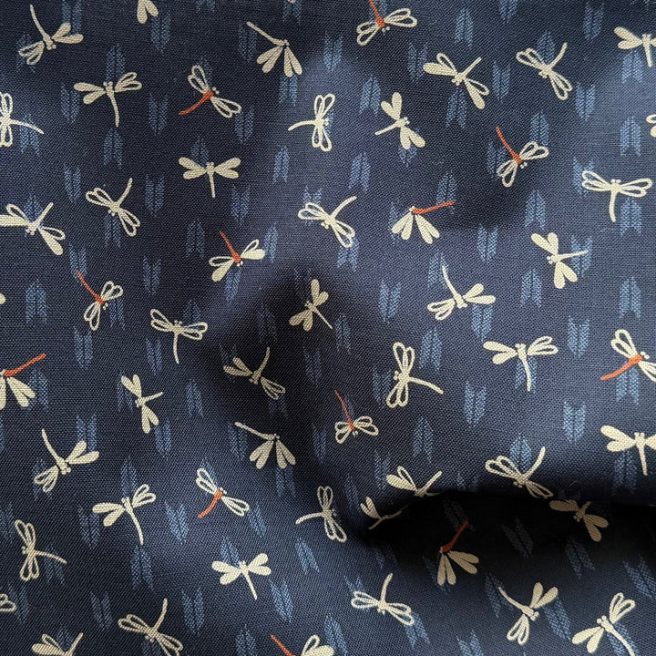 Kasuri Dragonflies & Arrows Navy Blue Quilting Cotton (Made in Japan)