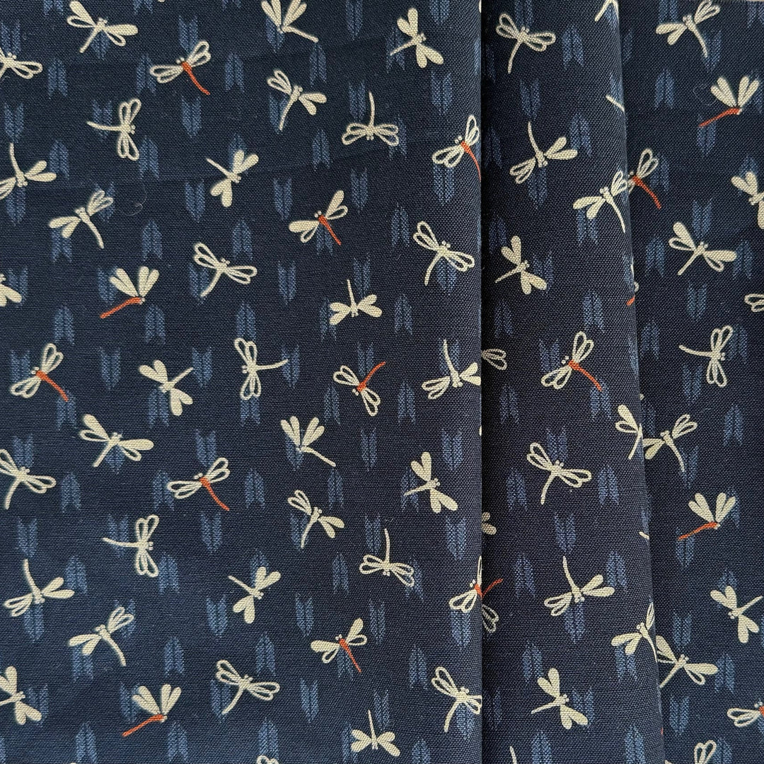 Kasuri Dragonflies & Arrows Navy Blue Quilting Cotton (Made in Japan)