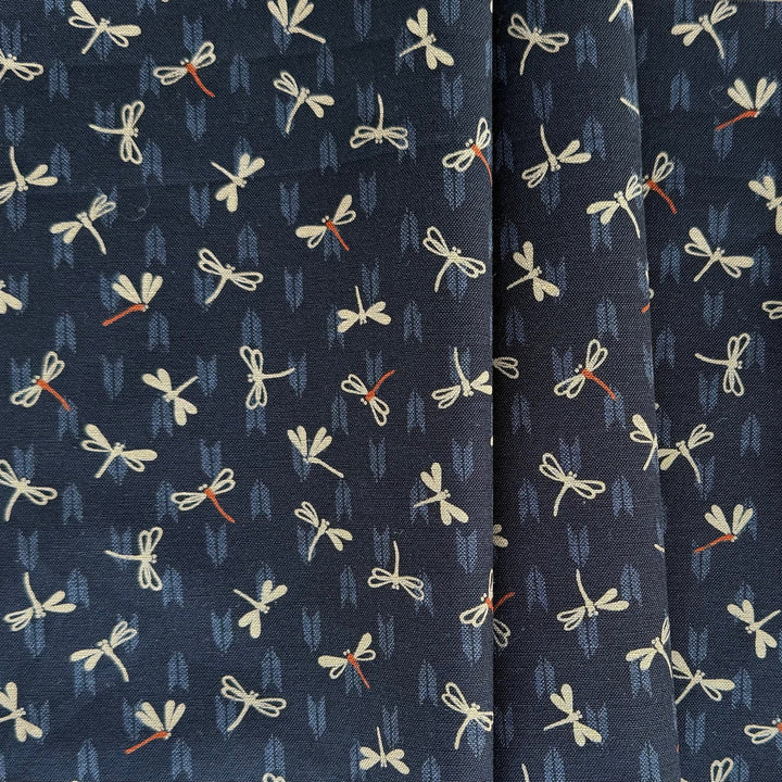 Kasuri Dragonflies & Arrows Navy Blue Quilting Cotton (Made in Japan)