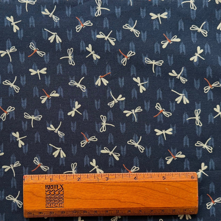 Kasuri Dragonflies & Arrows Navy Blue Quilting Cotton (Made in Japan)