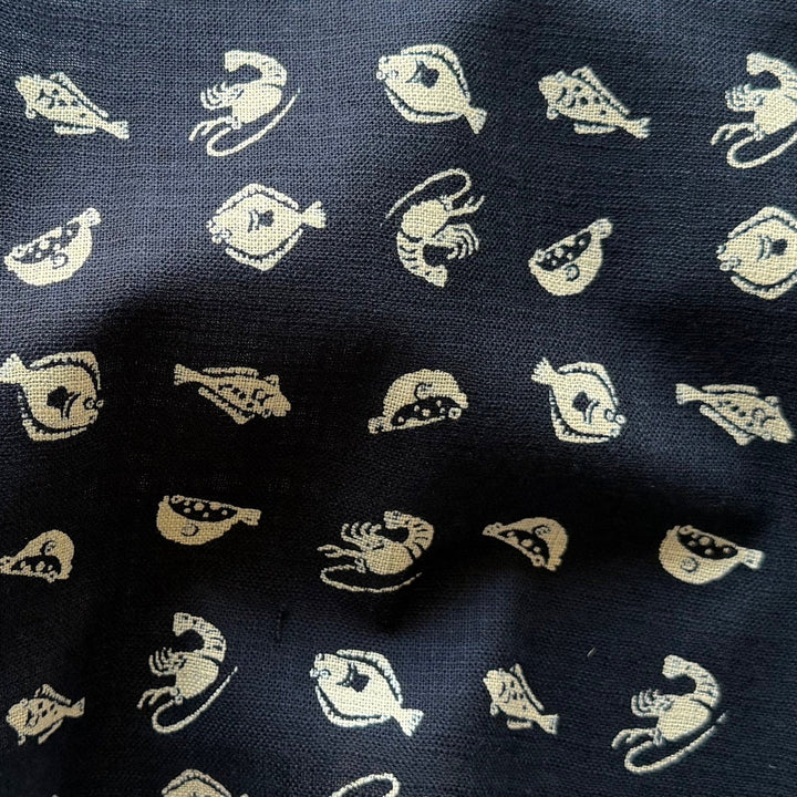 Kasuri Fish & Crustaceans Homespun Quilting Cotton (Made in Japan)