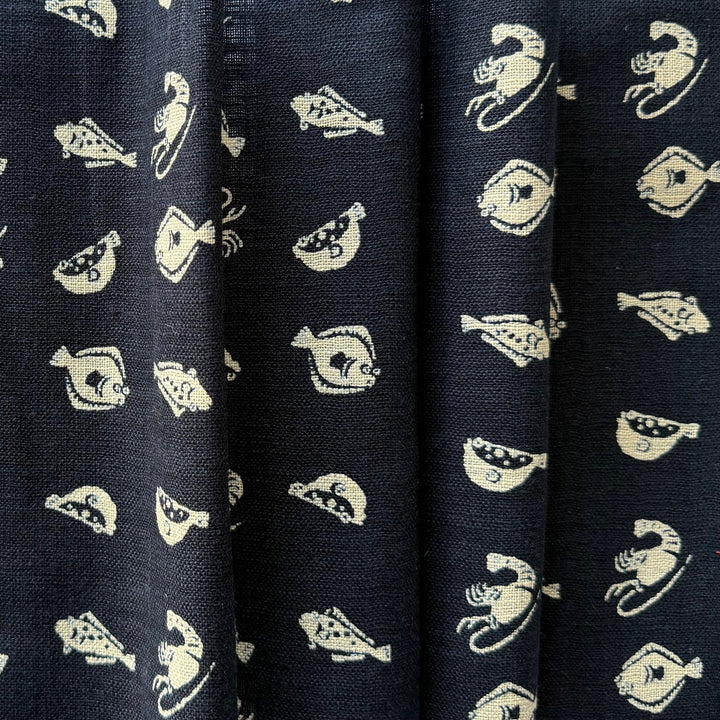 Kasuri Fish & Crustaceans Homespun Quilting Cotton (Made in Japan)