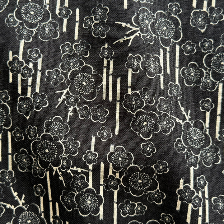 Ume Bone Plum Blossoms on Jet Black Cotton (Made in Japan)