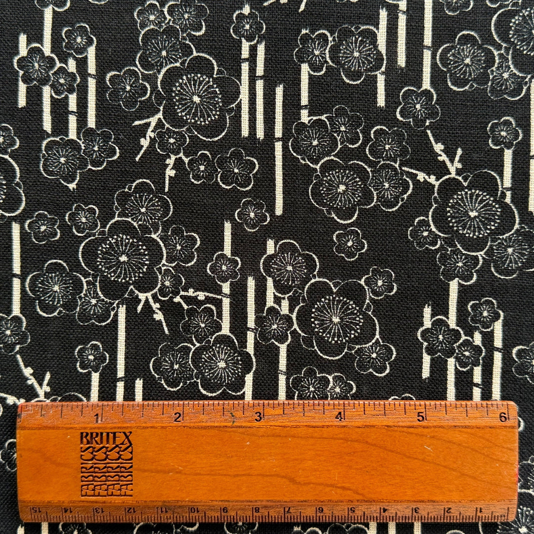 Ume Bone Plum Blossoms on Jet Black Cotton (Made in Japan)