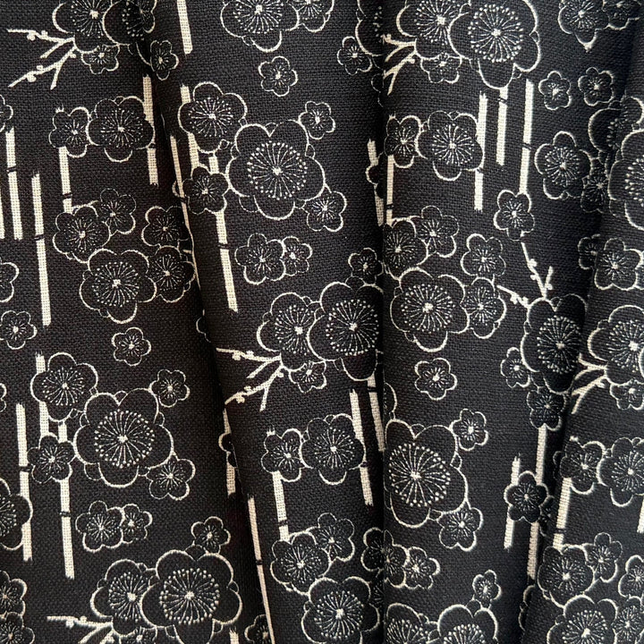 Ume Bone Plum Blossoms on Jet Black Cotton (Made in Japan)