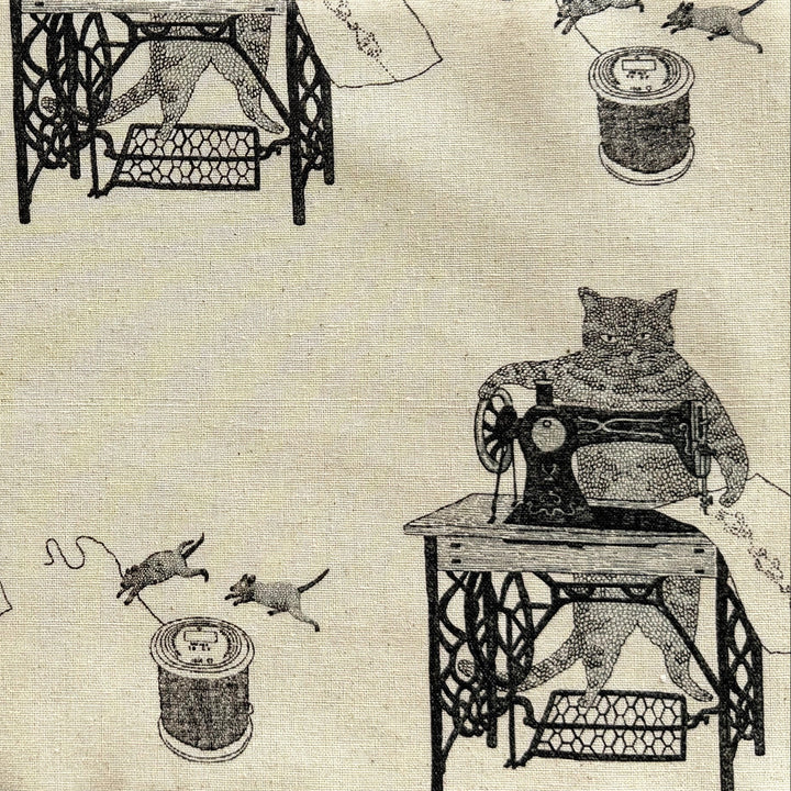 Lighter Weight Cats & Treadle Sewing Machines Cotton & Linen Canvas (Made in Japan)