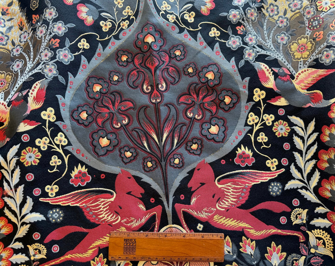 29" Panel - Pegasus & Firebirds Polyester & Lurex Blend Brocade Tapestry (Made in Italy)