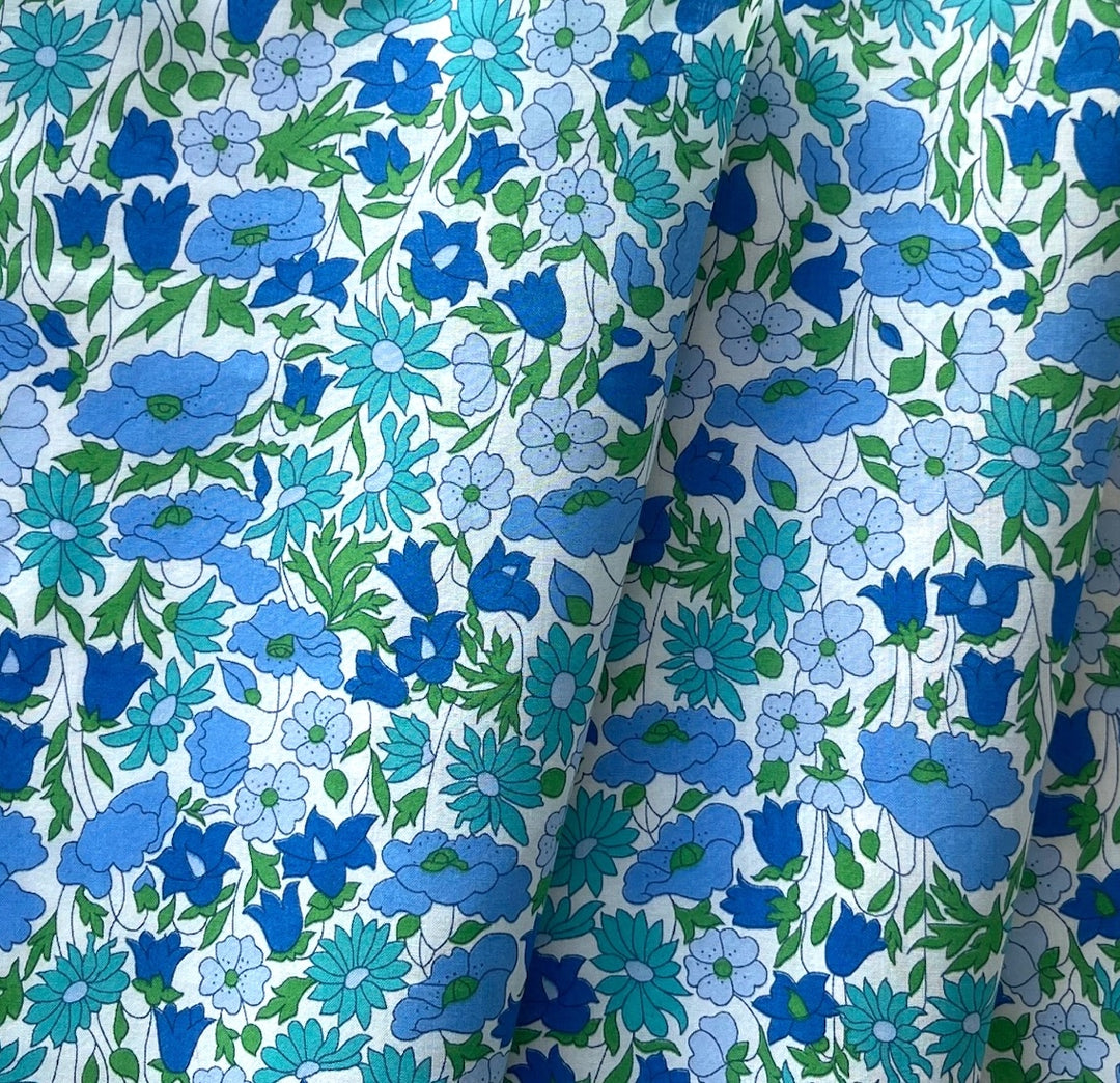 Poppy and Daisy Blue Liberty of London Tana Cotton Lawn (Made in Italy)