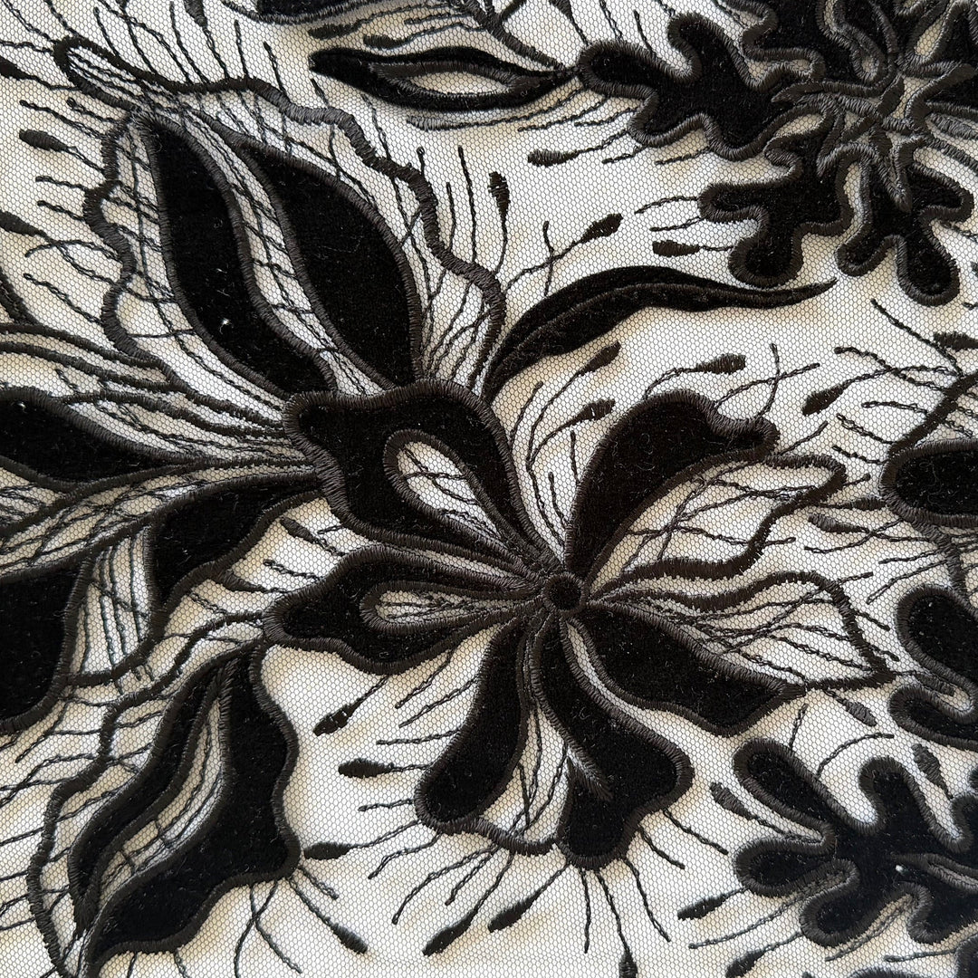 Sophisticated Black Velvet Lilies on Black Tulle (Made in Korea)