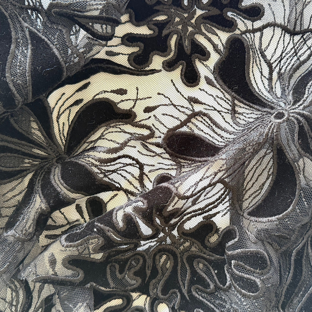 Sophisticated Black Velvet Lilies on Black Tulle (Made in Korea)