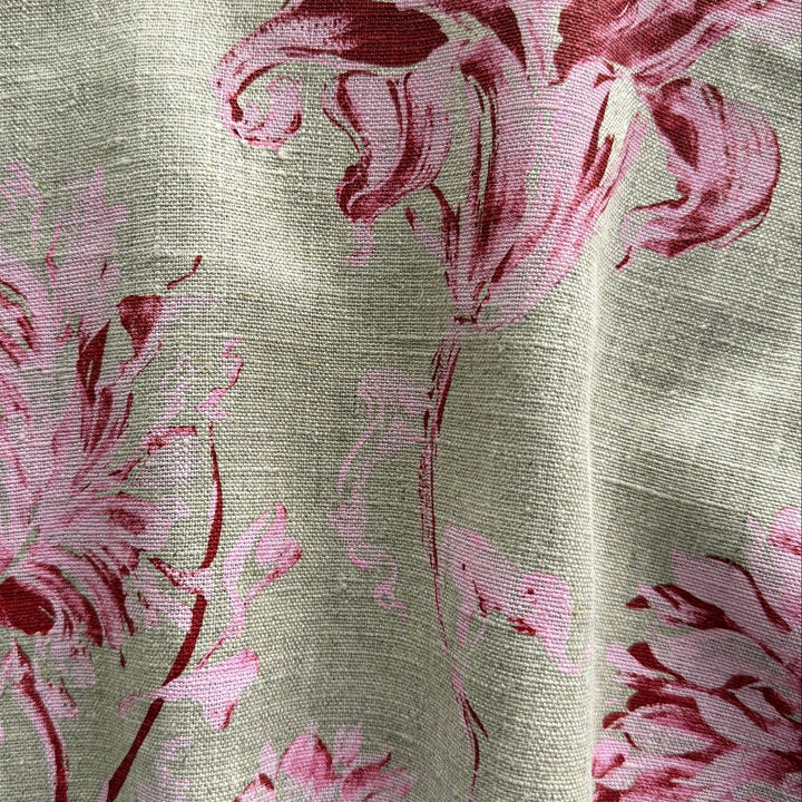 Mid-Weight Peppermint Pink Dahlias & Lilies on Flaxen Linen (Made in Italy)