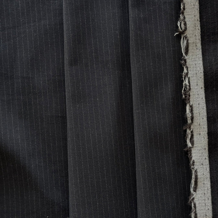 Solbiati Subtle Walnut Brown & Black Striped Cotton Twill Suiting (Made in Italy)