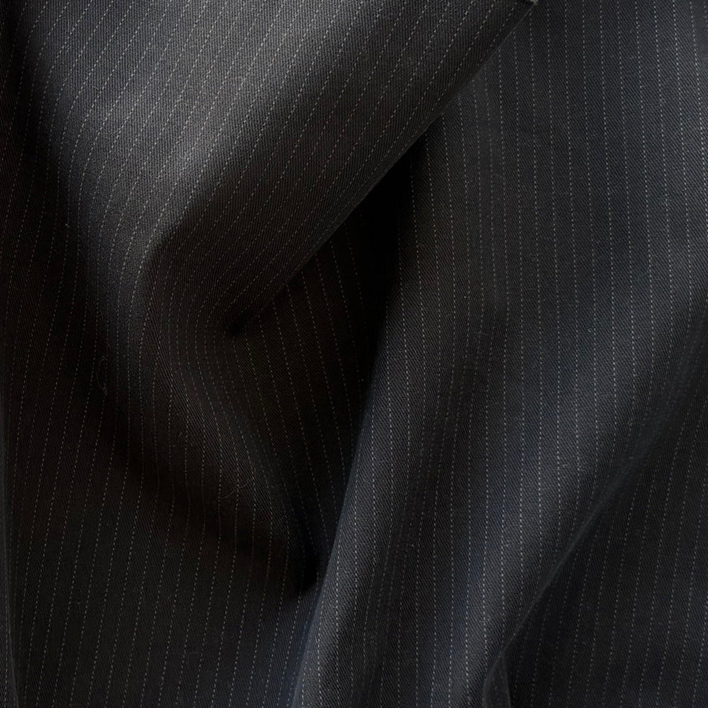 Solbiati Subtle Walnut Brown & Black Striped Cotton Twill Suiting (Made in Italy)