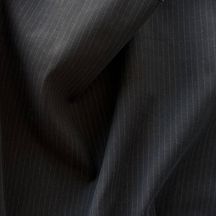 Solbiati Subtle Walnut Brown & Black Striped Cotton Twill Suiting (Made in Italy)