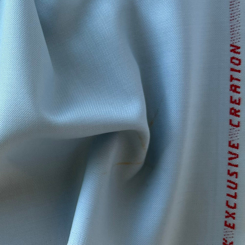Breezy Sky Blue Selvedged Wool Twill (Made in Italy)