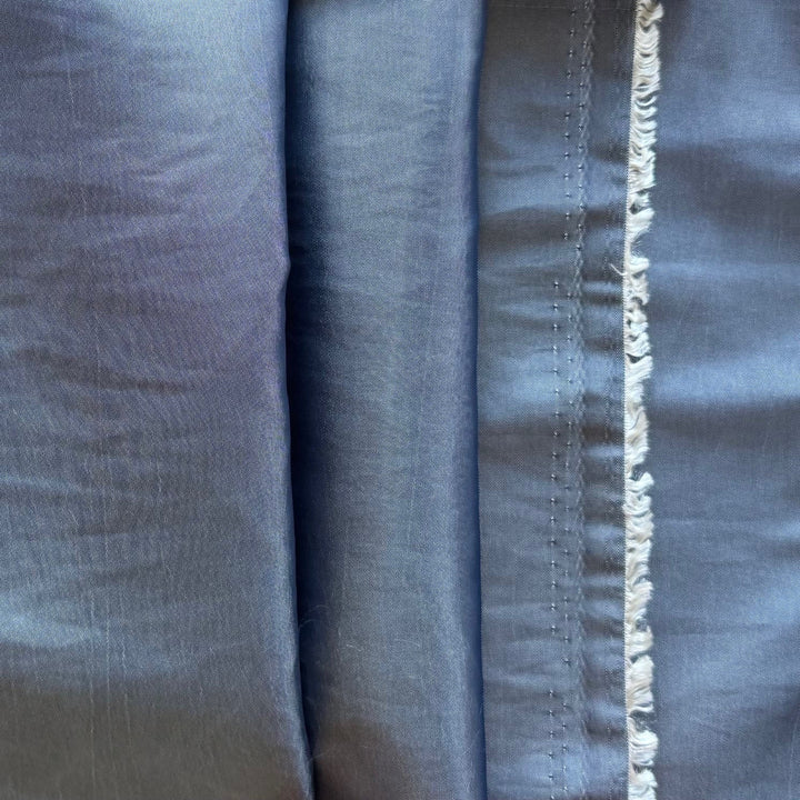 Lighter-Weight Washed Denim Blue Cross-Woven Polyester Taffeta