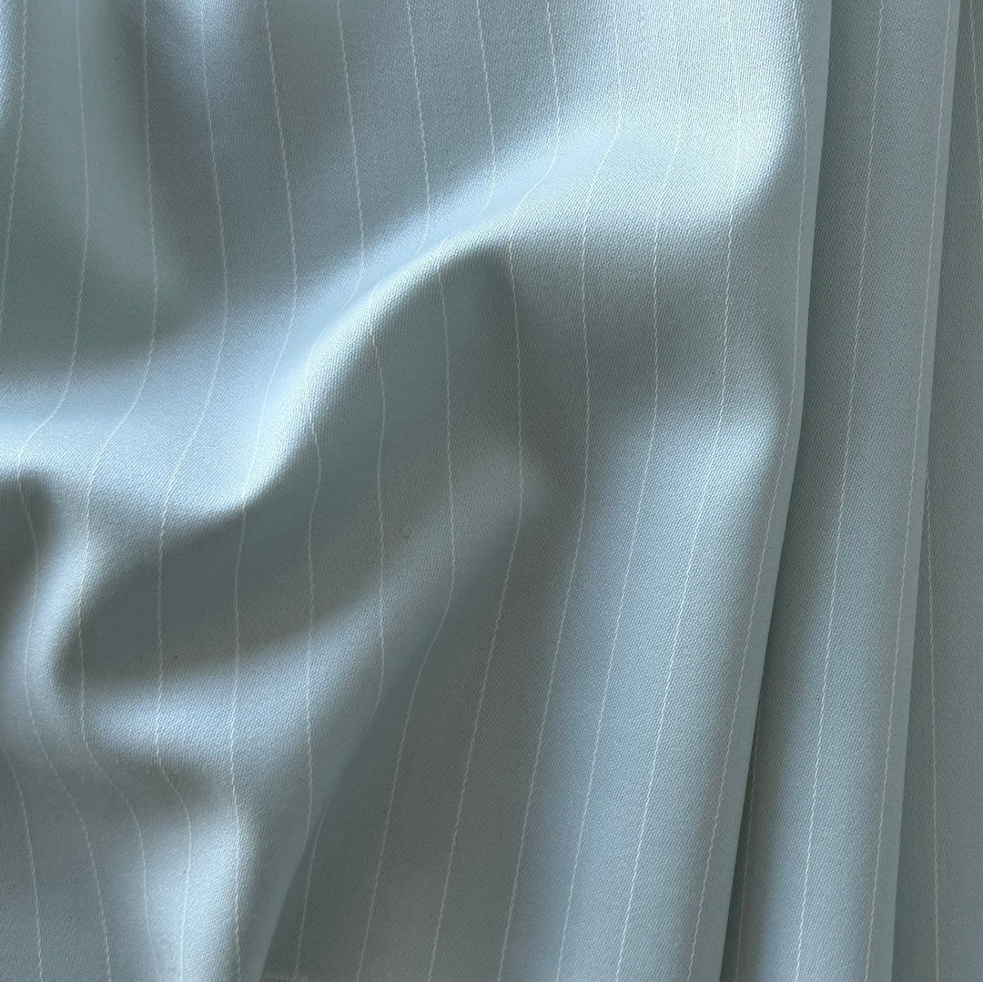 Lighter-Weight Pin-Striped Aqua Mist Selvedged Wool Twill Suiting (Made in Italy)
