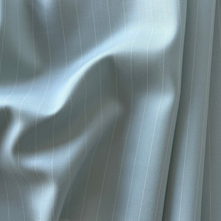Lighter-Weight Pin-Striped Aqua Mist Selvedged Wool Twill Suiting (Made in Italy)