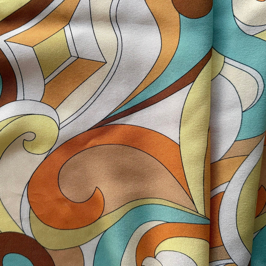Pucci-Esque Butterscotch Honey Swirls Silk Crepe de Chine (Made in Italy)