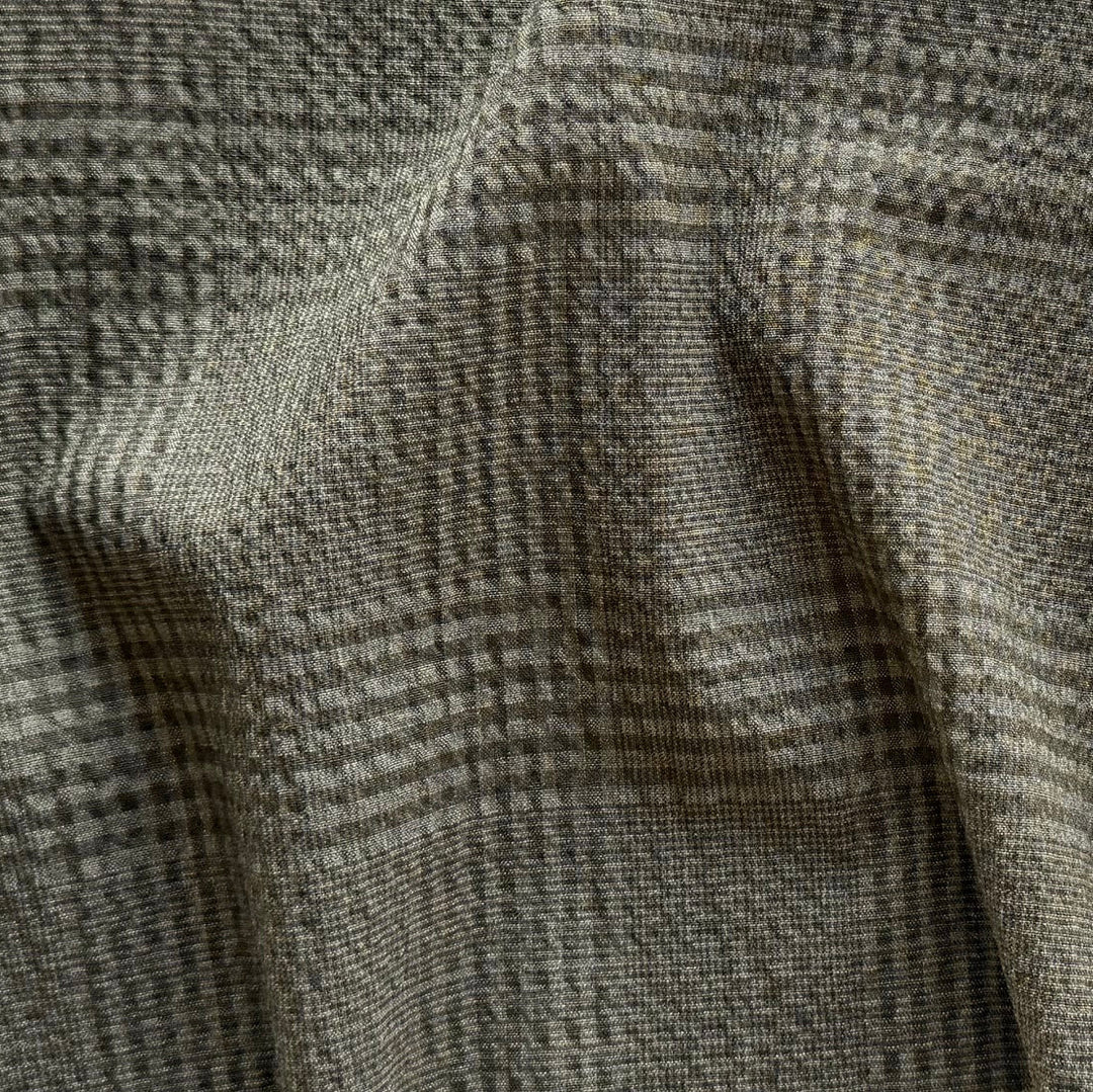 Plaid Antique Patina Charcoal Stretch Wool Seersucker (Made in Italy)