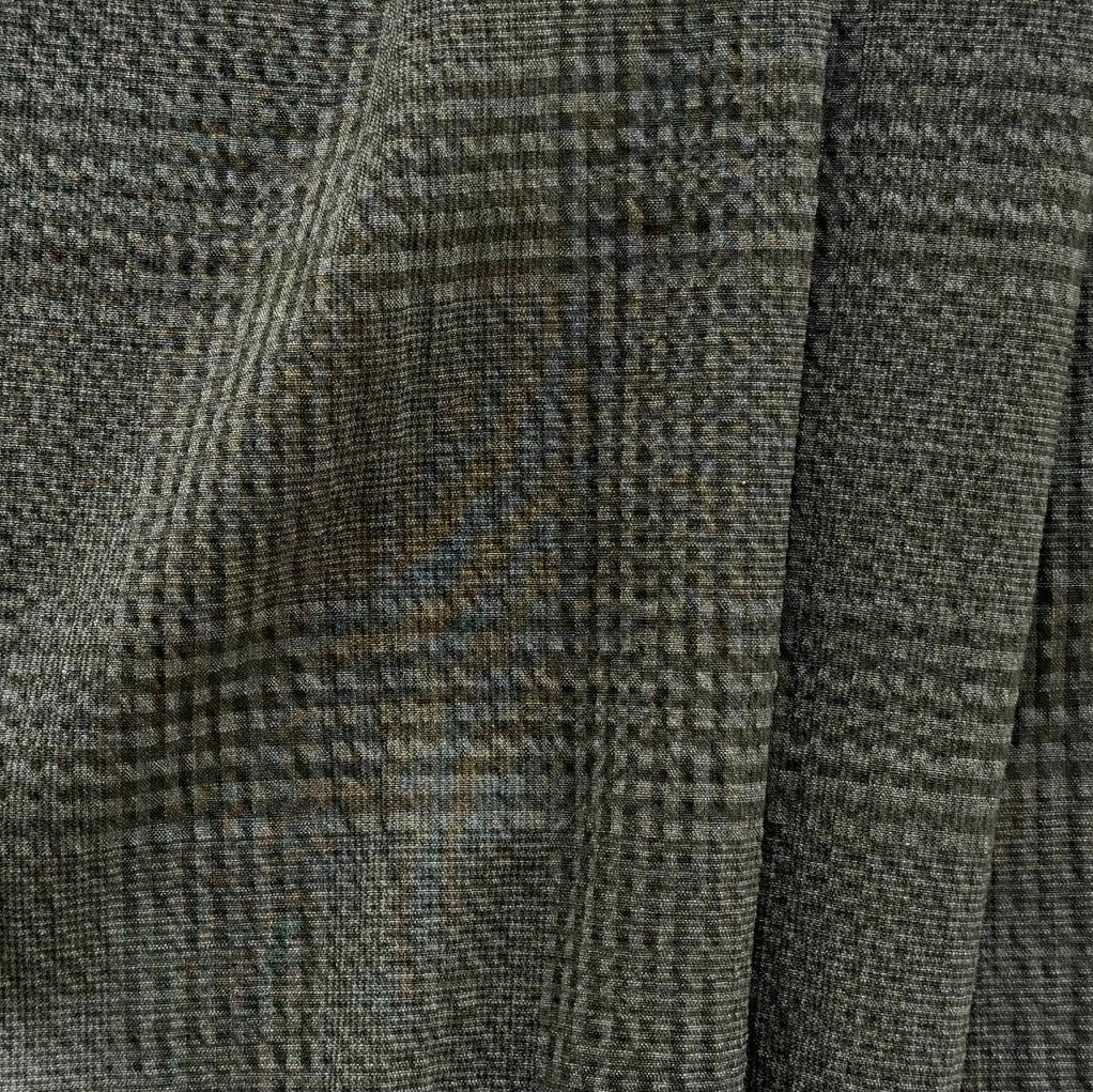 Plaid Antique Patina Charcoal Stretch Wool Seersucker (Made in Italy)