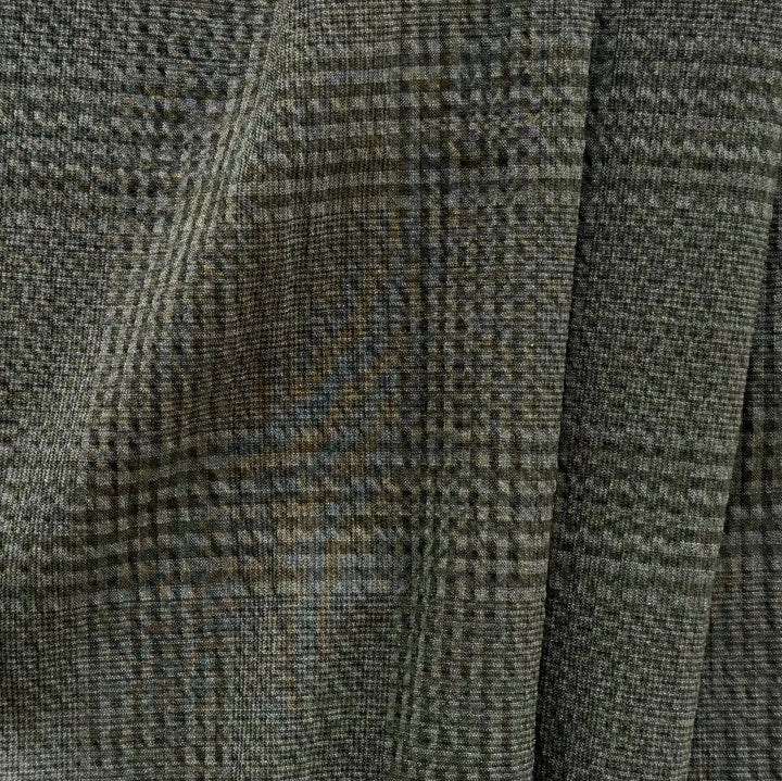 Plaid Antique Patina Charcoal Stretch Wool Seersucker (Made in Italy)