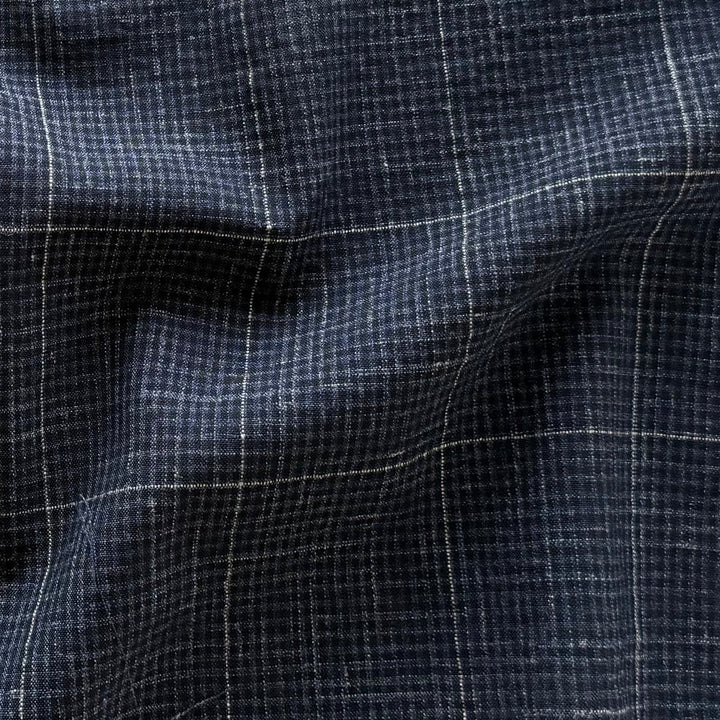 Modern Navy Microcheck Stretch Virgin Wool & Linen Seersucker (Made in Italy)