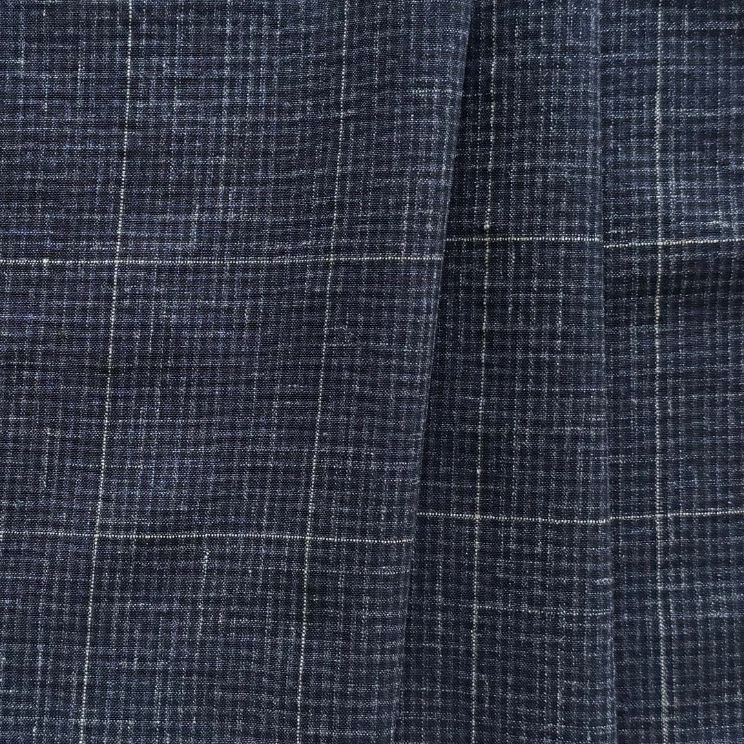 Modern Navy Microcheck Stretch Virgin Wool & Linen Seersucker (Made in Italy)