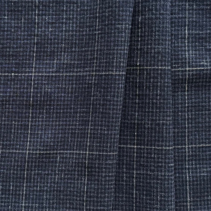 Modern Navy Microcheck Stretch Virgin Wool & Linen Seersucker (Made in Italy)