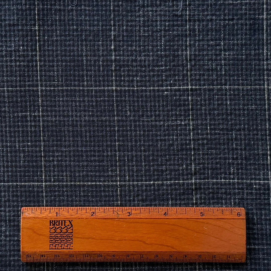 Modern Navy Microcheck Stretch Virgin Wool & Linen Seersucker (Made in Italy)