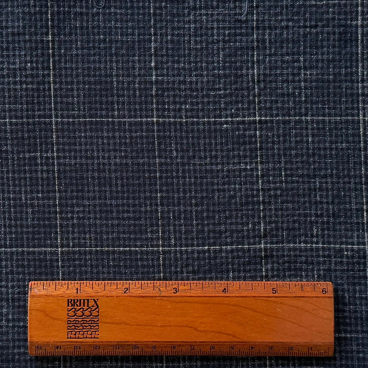 Modern Navy Microcheck Stretch Virgin Wool & Linen Seersucker (Made in Italy)