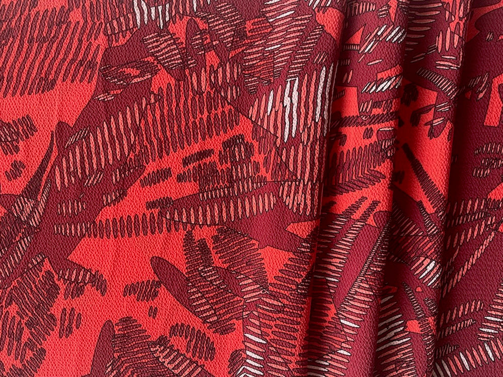 Crimson Ferns Crinkled Stretch Polyester (Made in Italy)