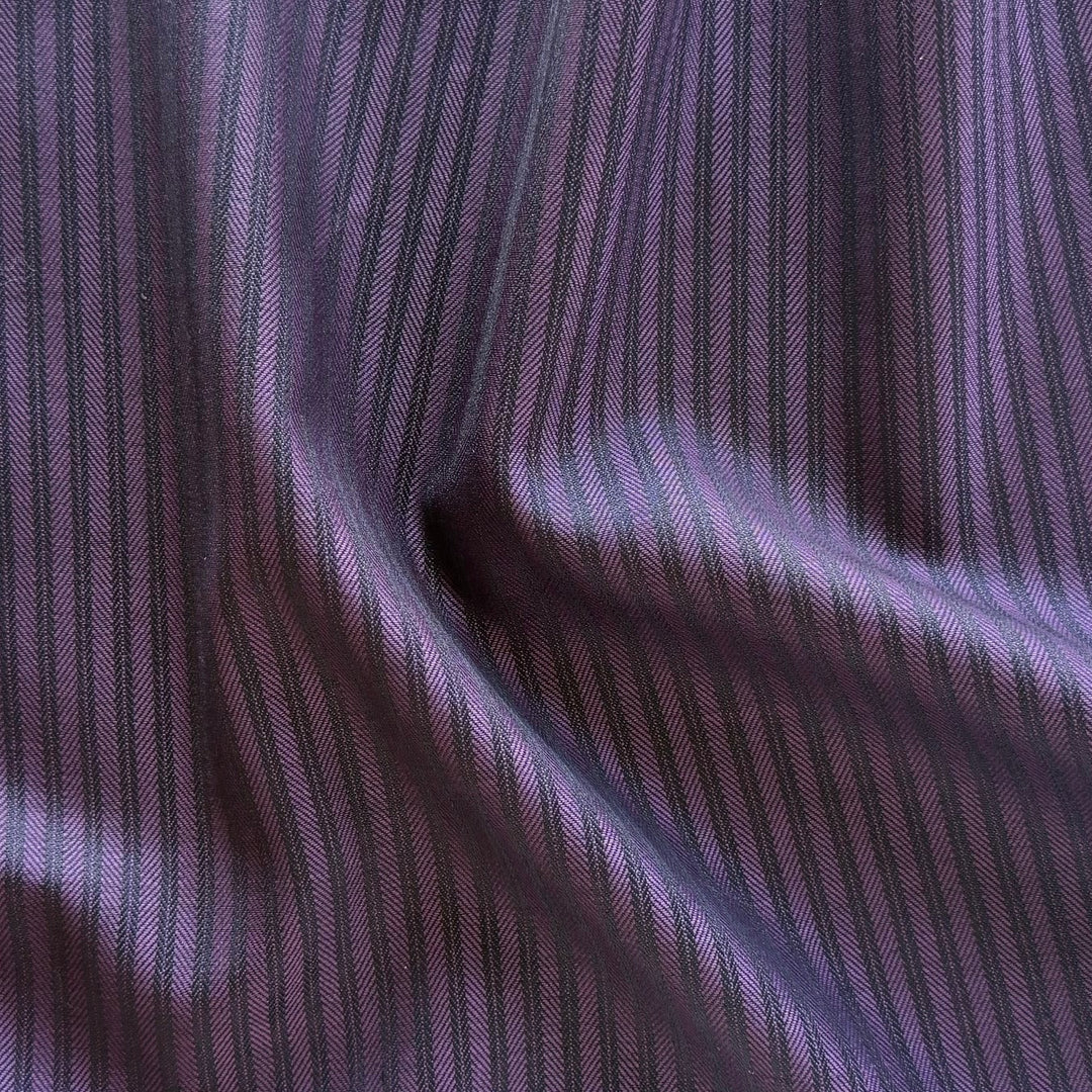 Lighter-Weight Princely Purple & Midnight Black Herringbone Striped Wool Twill (Made in Italy)