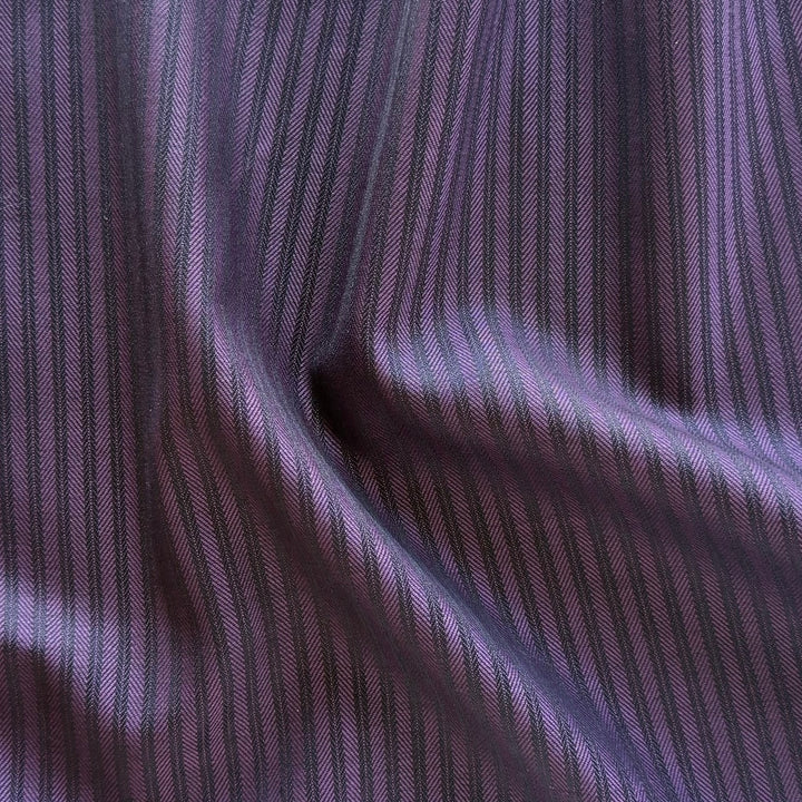 Lighter-Weight Princely Purple & Midnight Black Herringbone Striped Wool Twill (Made in Italy)