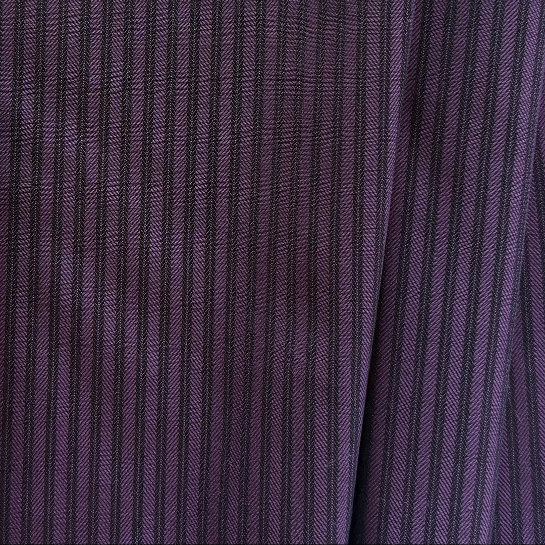 Lighter-Weight Princely Purple & Midnight Black Herringbone Striped Wool Twill (Made in Italy)