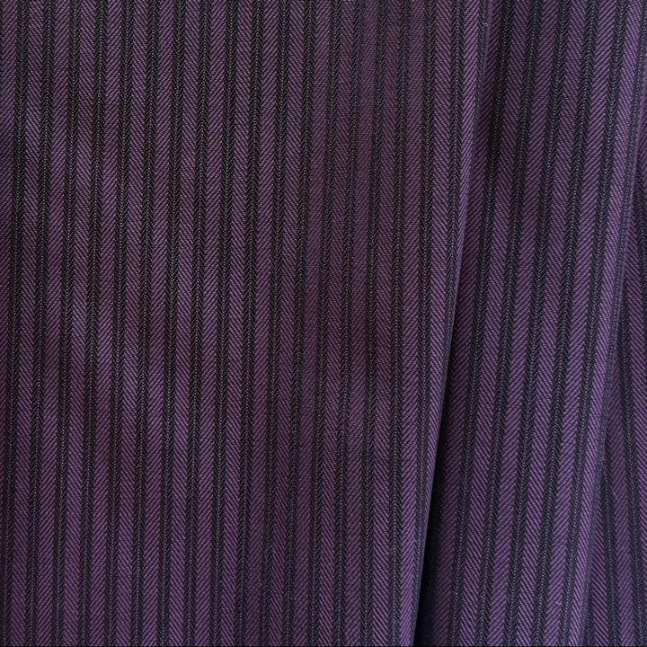 Lighter-Weight Princely Purple & Midnight Black Herringbone Striped Wool Twill (Made in Italy)