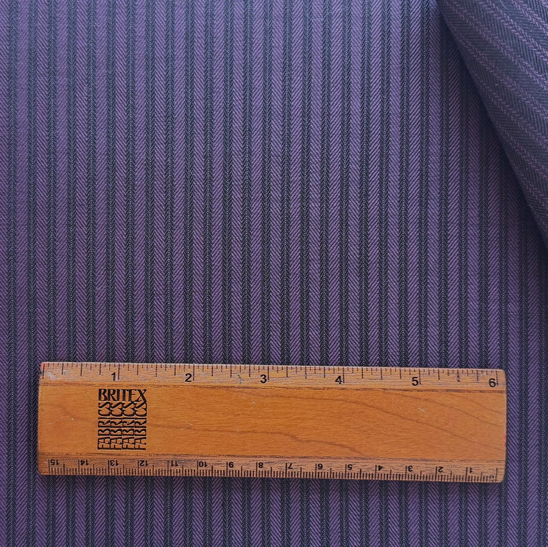 Lighter-Weight Princely Purple & Midnight Black Herringbone Striped Wool Twill (Made in Italy)