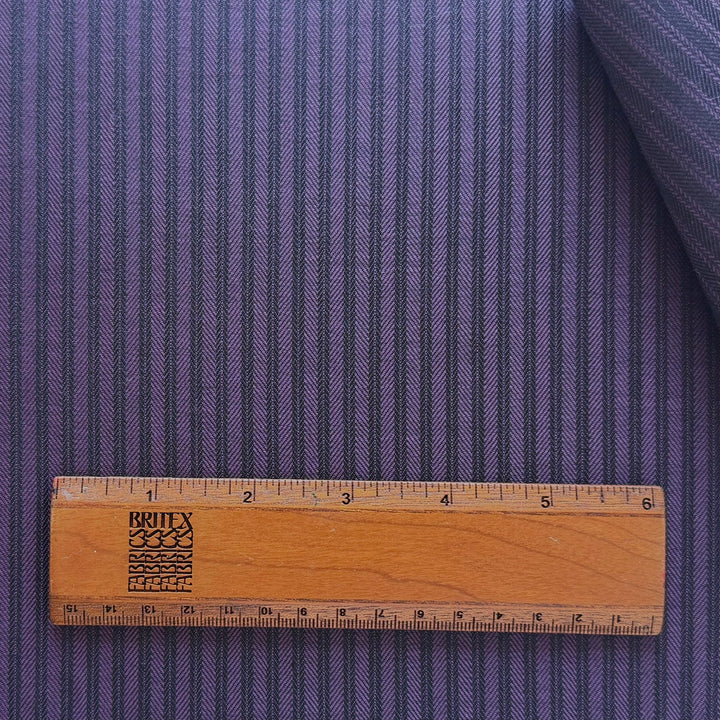 Lighter-Weight Princely Purple & Midnight Black Herringbone Striped Wool Twill (Made in Italy)