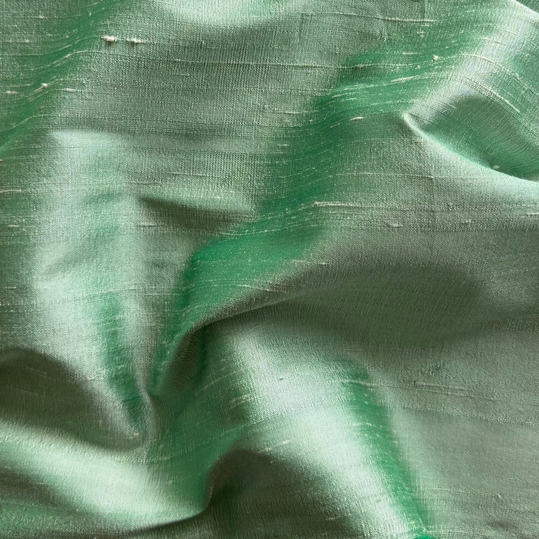 Iridescent Grass Green & White Silk Dupioni (Made in India)
