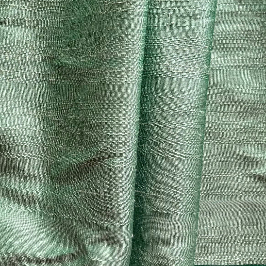 Iridescent Grass Green & White Silk Dupioni (Made in India)
