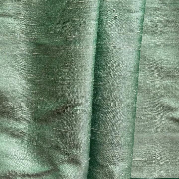 Iridescent Grass Green & White Silk Dupioni (Made in India)